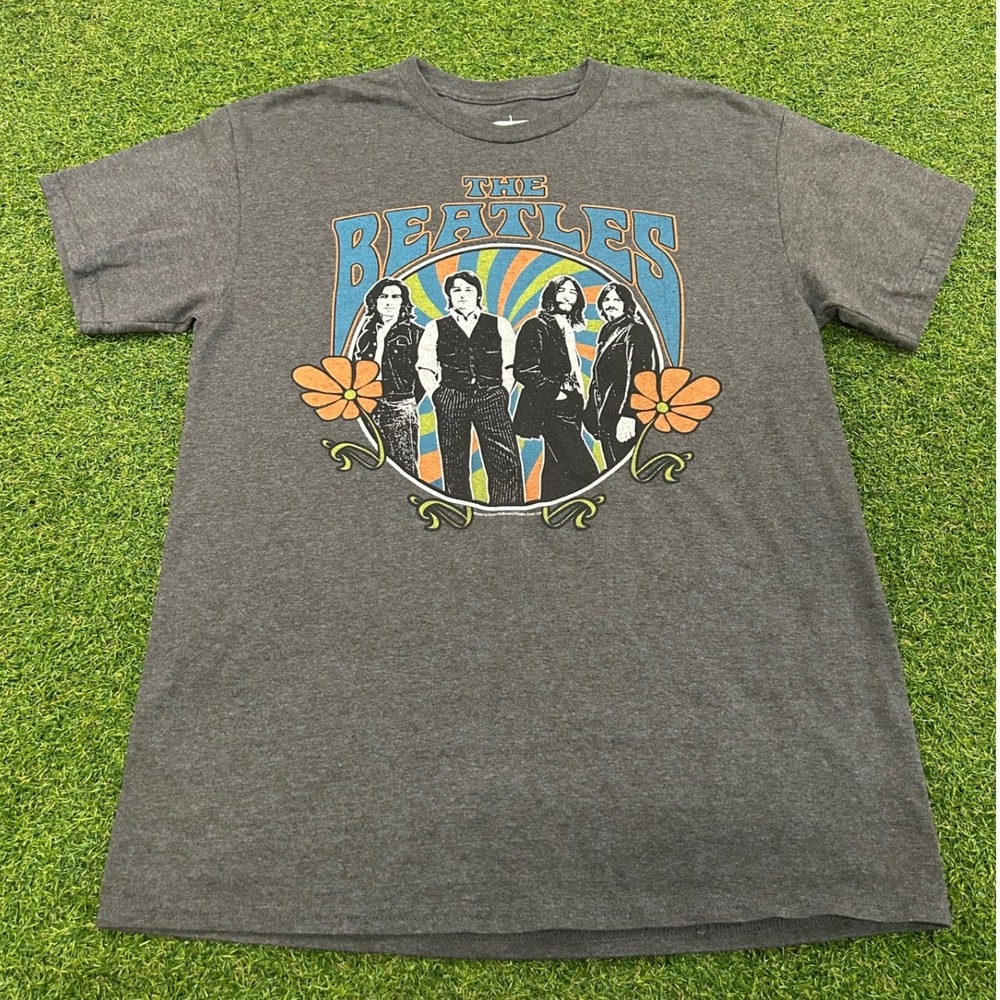 The Beatles Graphic T-Shirt Mens Small Charcoal‎ Grey Retro Band Tee Hybrid S
